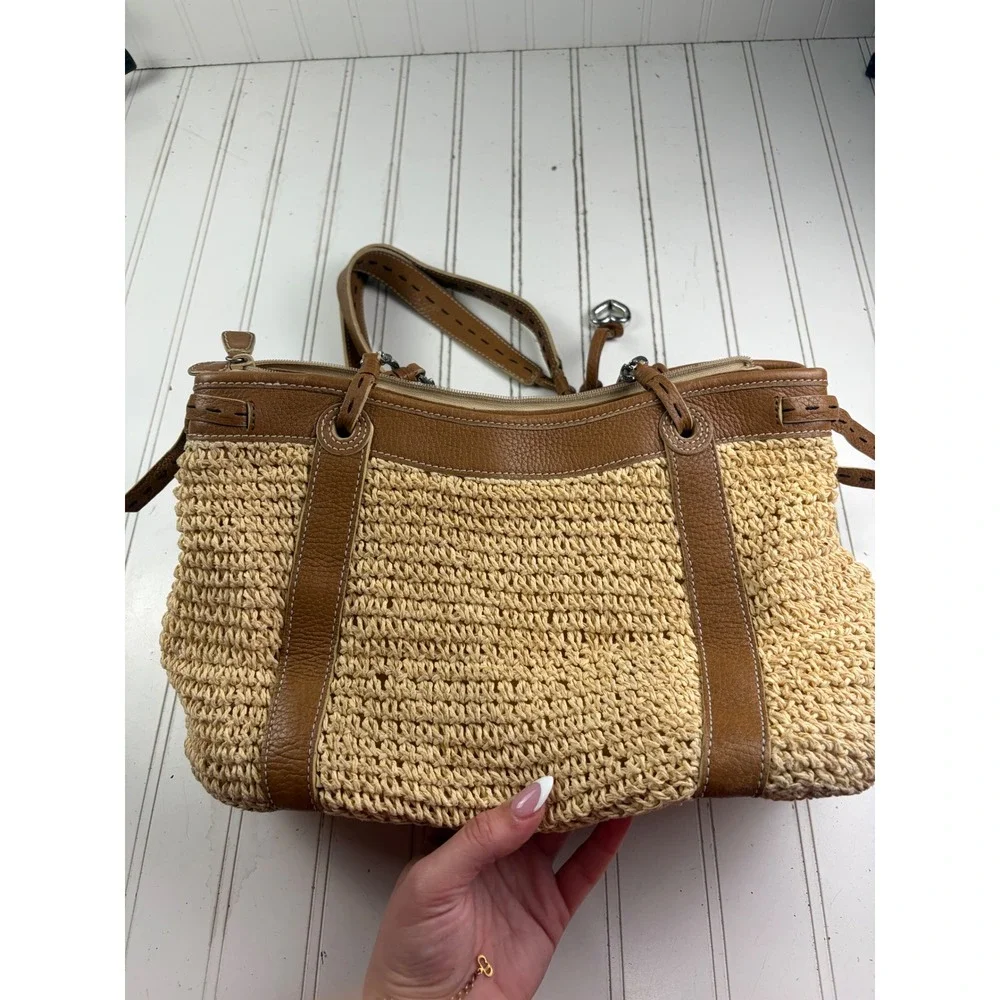 Brighton Vintage Y2K Woven Straw Leather Vacation Summer Shoulder Bag